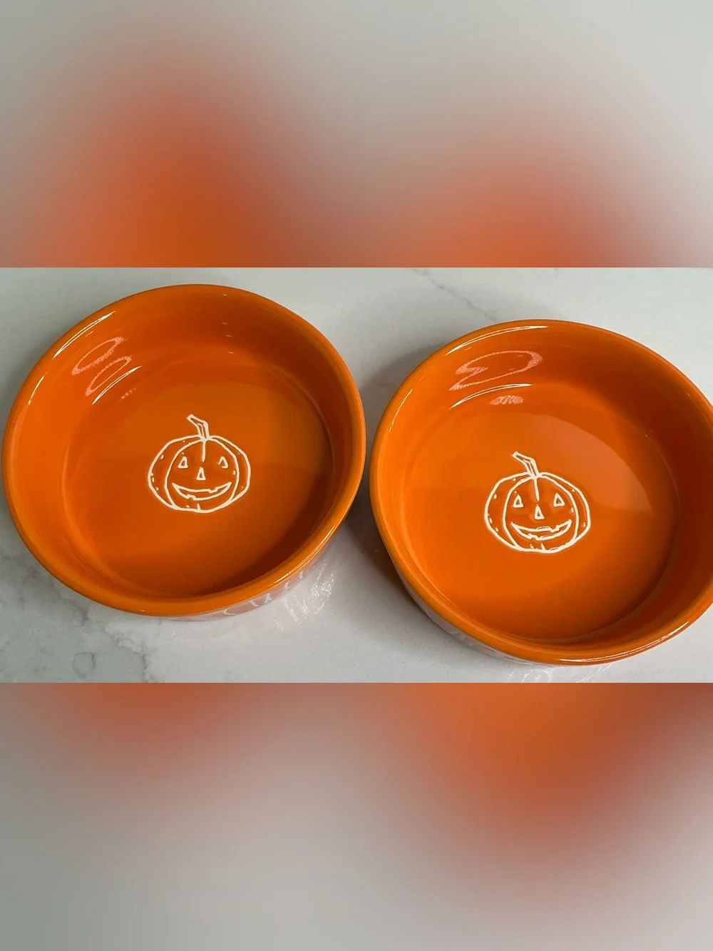 2 Rae Dunn Food Water Bowl Wicked Cute Dog Cat Small Ceramic Halloween Orange